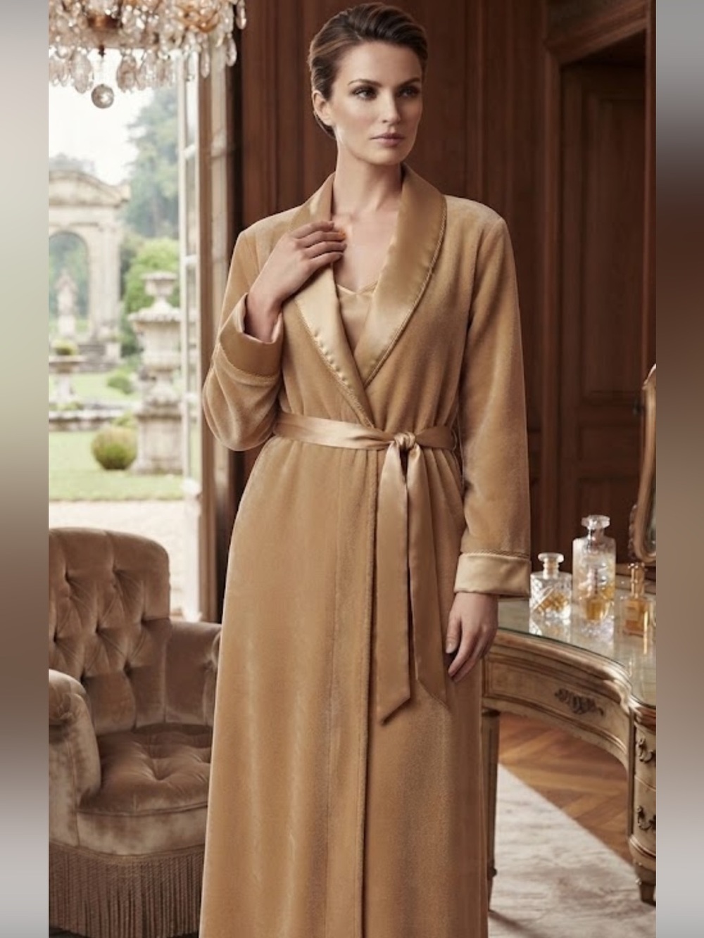 Vintage Cabernet Full-Length Robe, Soft Velour with Satin Trim